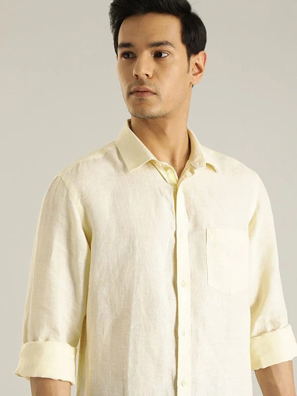 Indian Terrain Men Solid Yellow Shirt